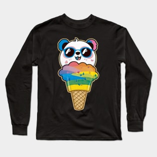 Cute Kawaii Panda Pride with rainbow ice con Long Sleeve T-Shirt